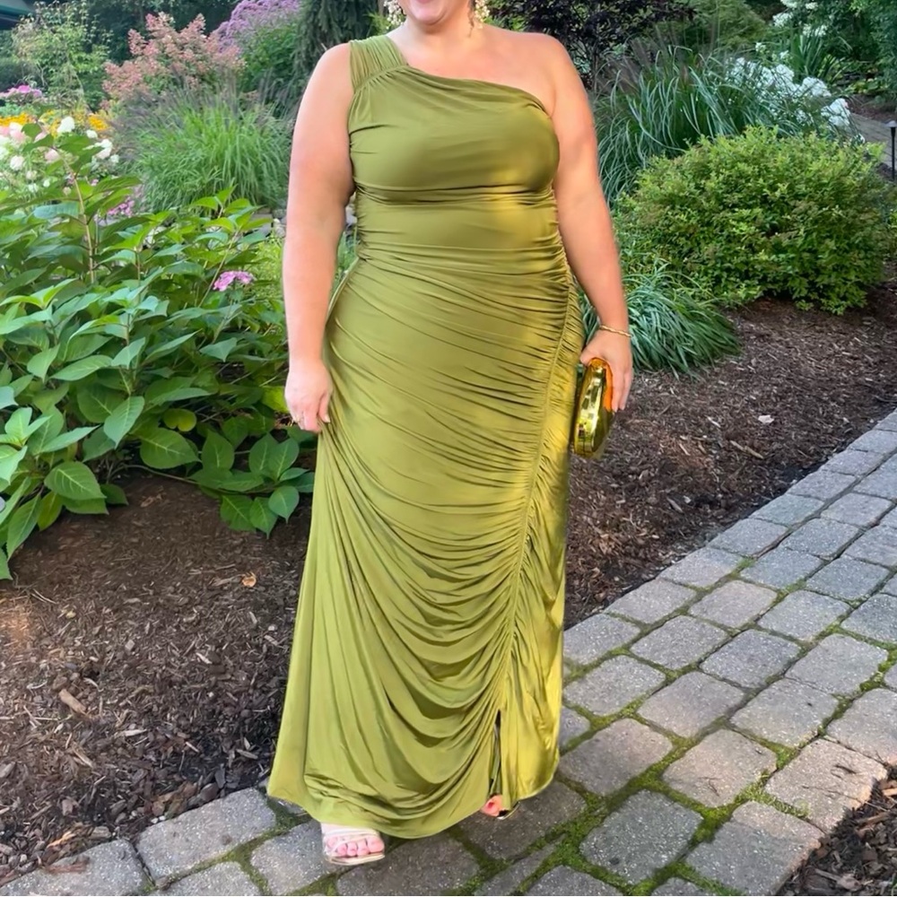 CAPRI Gathered Slinky Maxi Dress - Vintage Olive